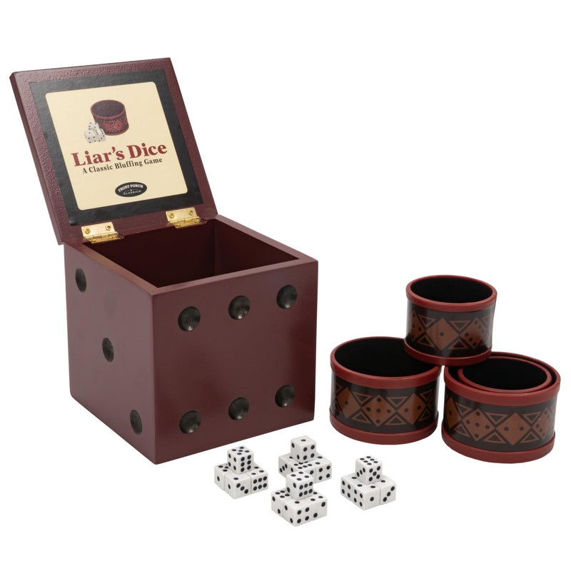 Front Porch Classics, Liar's Dice Game Set - The Classic Bluffing Game for 2 to 4 Players - Includes 4 Shaker Cups, 30 Dice, Dice Storage Bag and Wood Storage Case and easy Travel. - Image 1